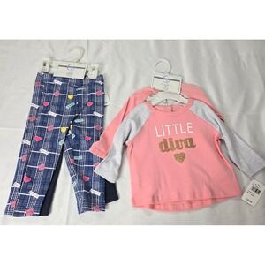 Quiltex 24 month Toddler 2 outfits 2pants and 2 Tops Pink Blue Diva Hearts  NWT